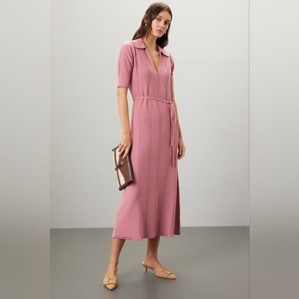 RTR sz XXL Adam Lippes Collective Knit Collar Dress sweater belted dusty pink